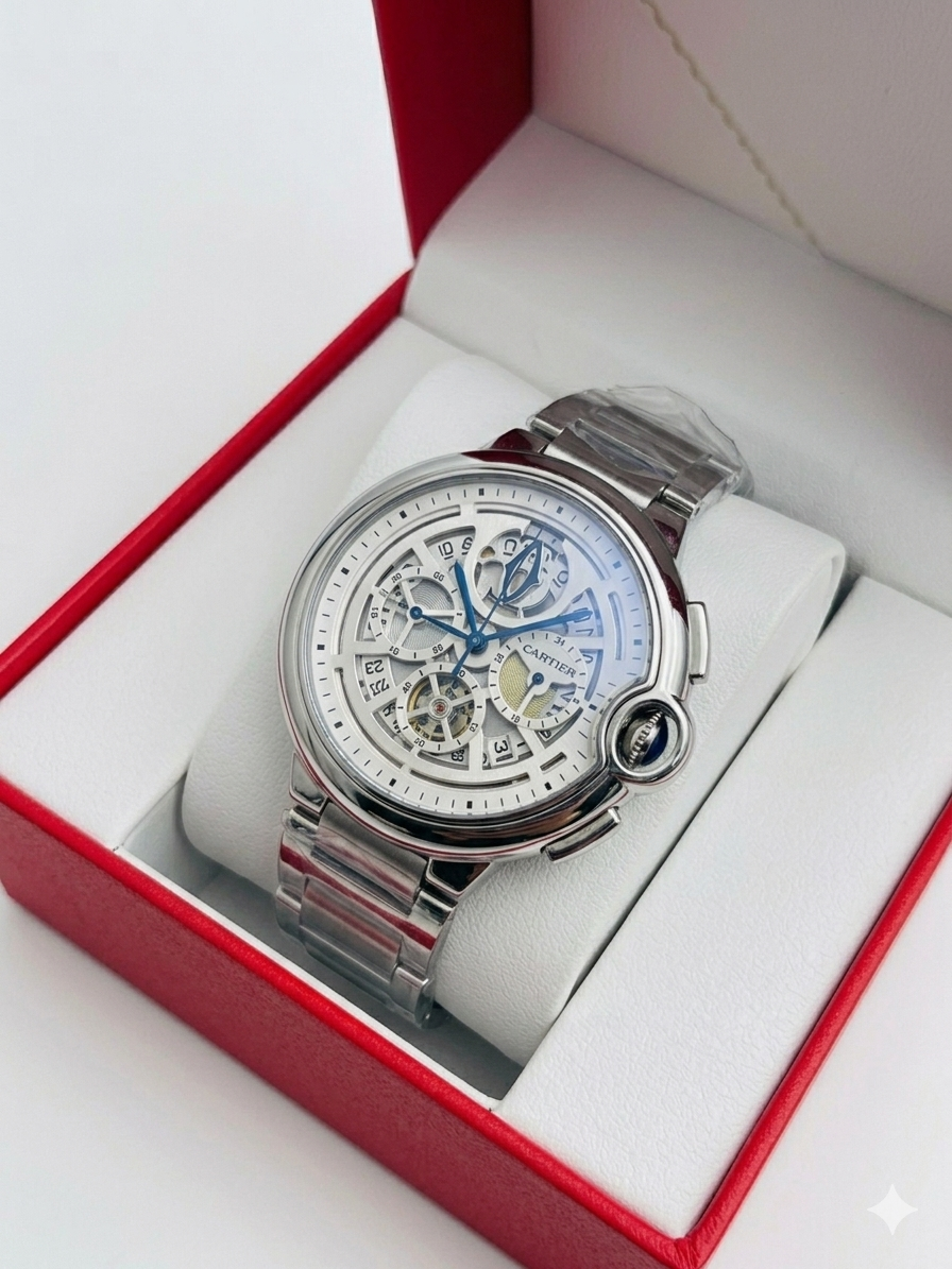 Cartier Ballon Bleu – Stainless Steel Skeleton Complication Watch