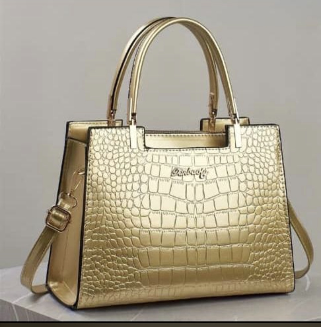 Luxury Gold Metallic Croc Handle Bag