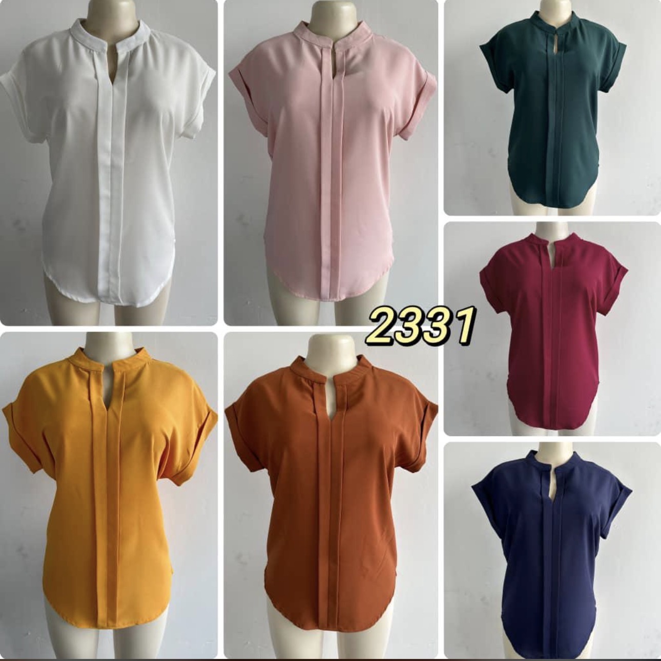 Sleek Mandarin Collar Pleated Top Chiffon