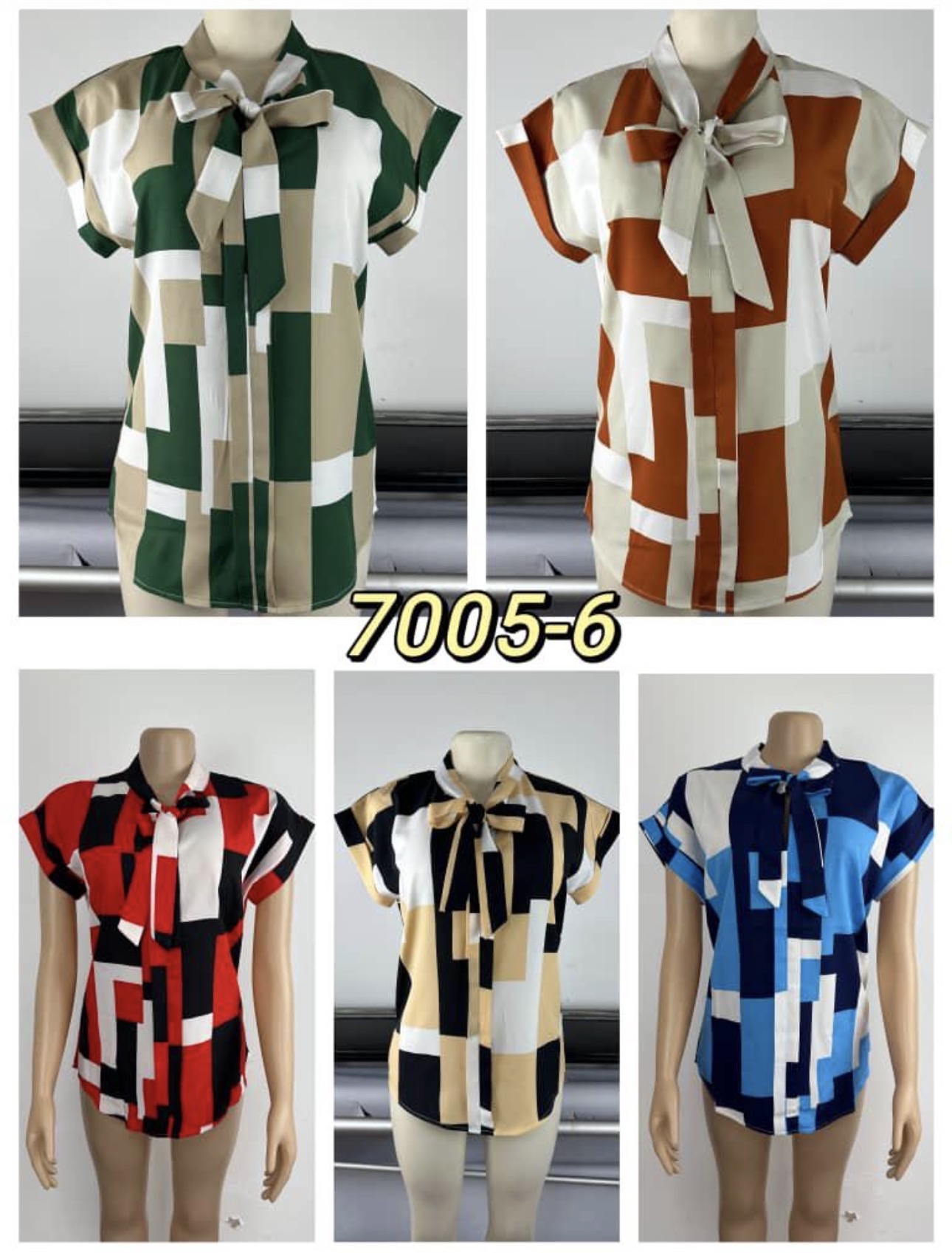Geometric Abstract Tie-Neck Blouse Chiffon
