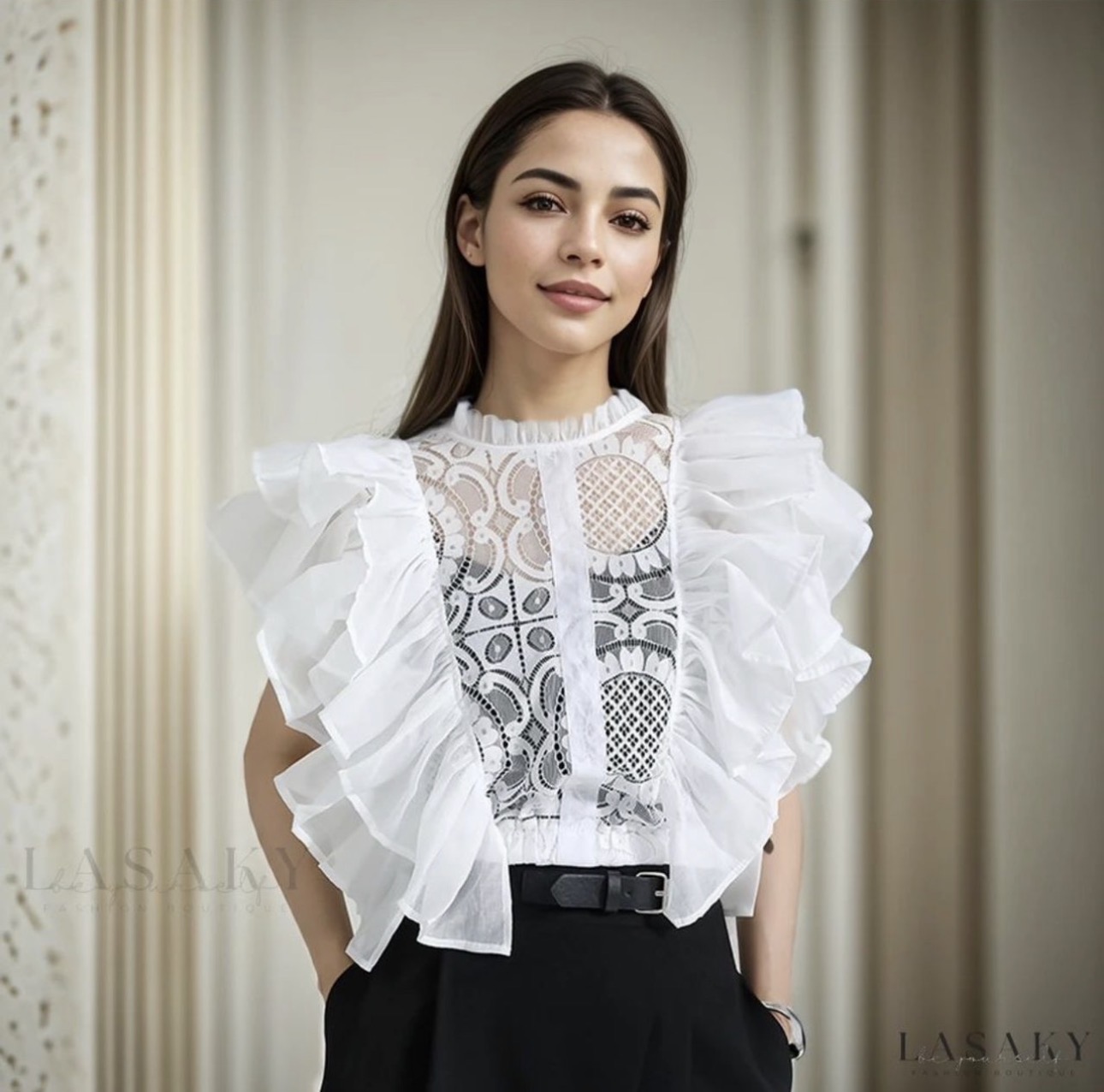 Ruffle Sleeve Lace Blouse
