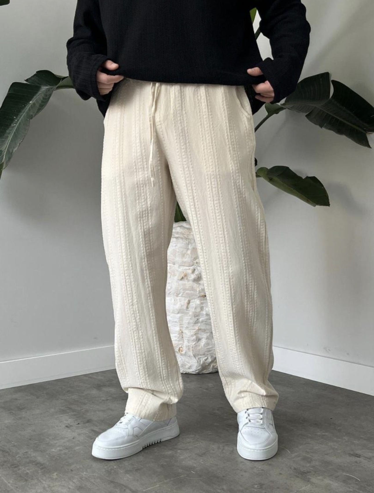 Jacquard Stripe Drawstring Pants