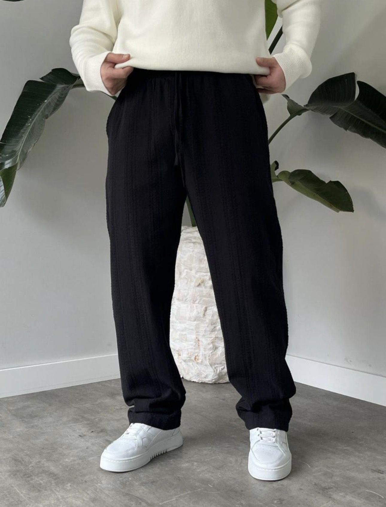 Jacquard Stripe Drawstring Pants2
